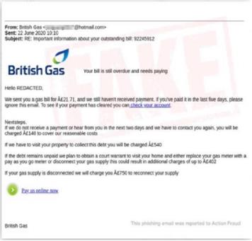 Image of British Gas phishing email - Phishing/Scam Alert