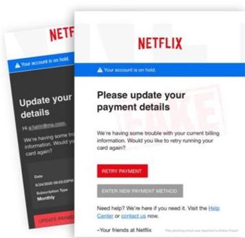 Image of Netflix Phishing Email - Phishing/Scam Alert